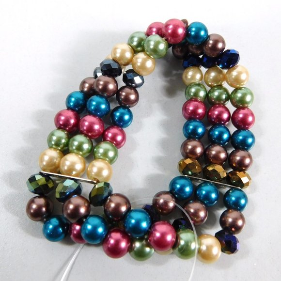 Triple Strand Multi Color Stretch Beaded Bracelet TRUE Lead Compliant - Picture 3 of 11